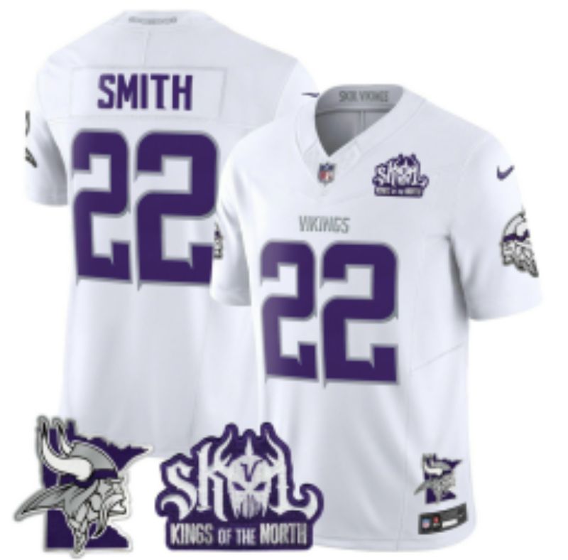 Men 2026 Minnesota Vikings #22 Smith White Throwback 4th generations Nike Limited NFL Jersey 02